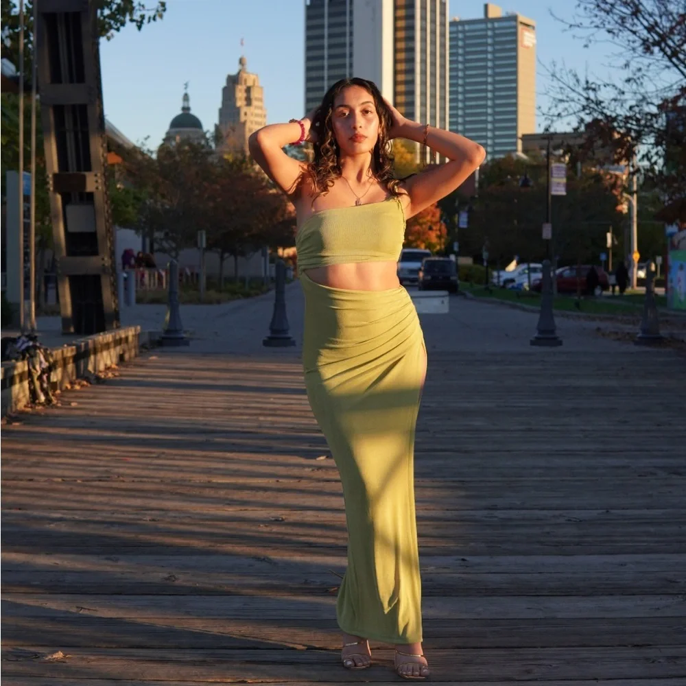 Chic Lime Green One-Shoulder Dress - Picture 3 of 6